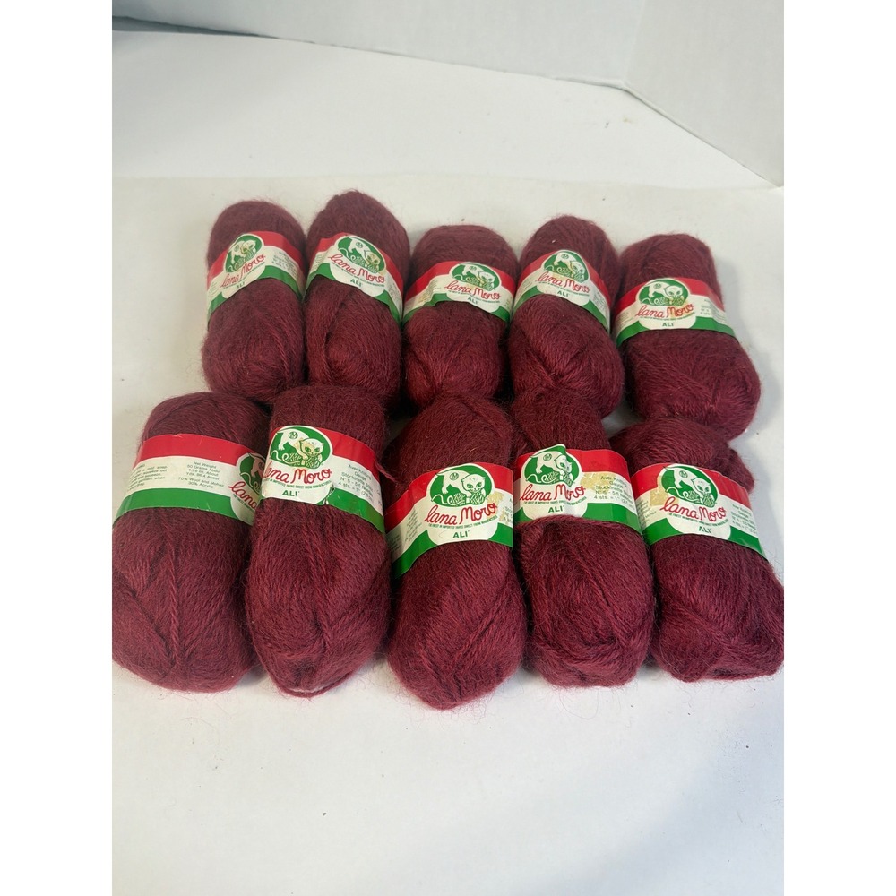 Lana Moro Ali Mohair Wool Blend Yarn Burgundy Wine 10 Skeins Lot 4523 Vintage